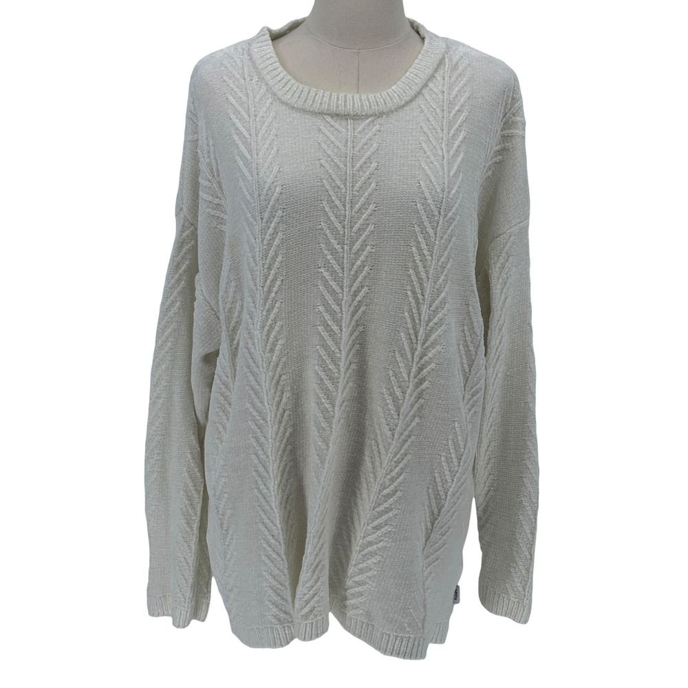 Orvis Chenille Sweater Cream Chevron Cable Knit Pullover XL‎